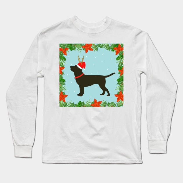 Black Labrador with Santa hat Long Sleeve T-Shirt by designInk